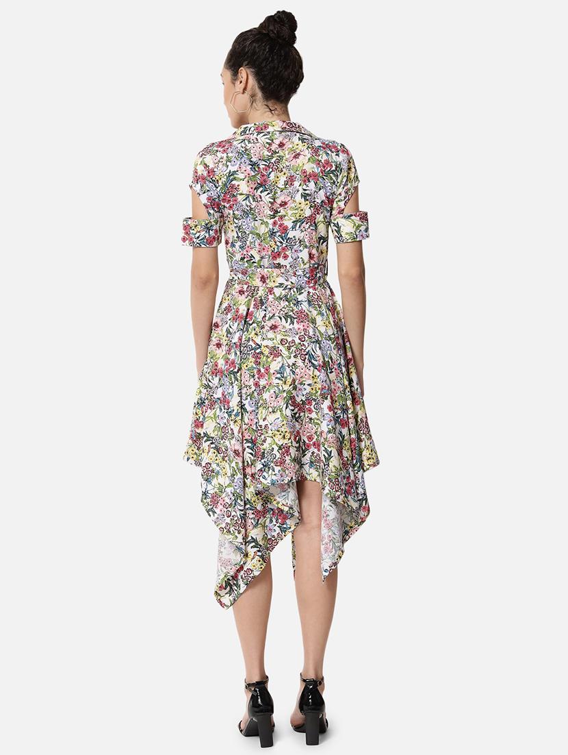 women floral print collared asymmtric dress - 21931450 - Standard Image - 4