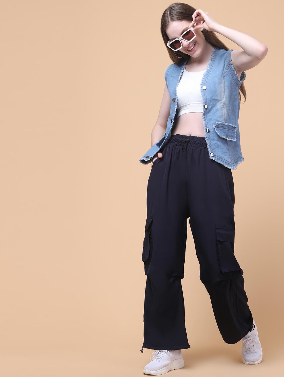 women solid mid rise relaxed fit cargo - 21931499 - Standard Image - 6