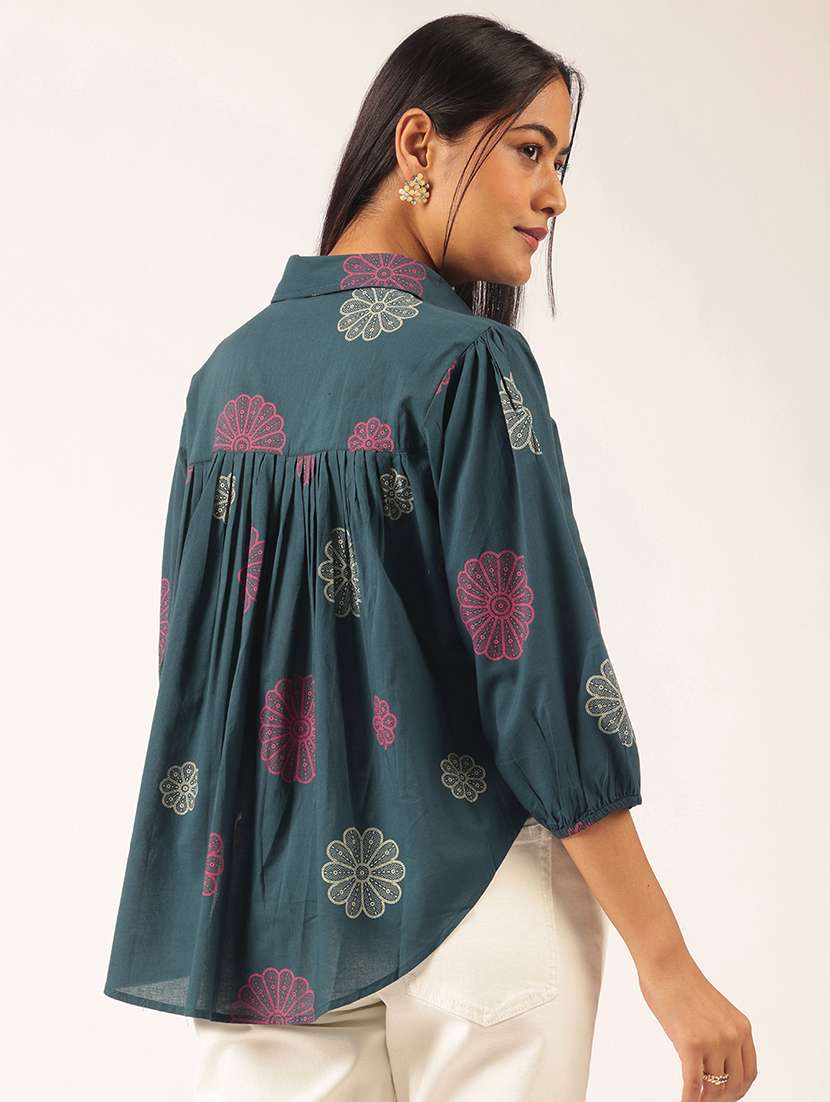 women embroidered three quarter sleeve high-low top - 21931538 -  Standard Image - 4