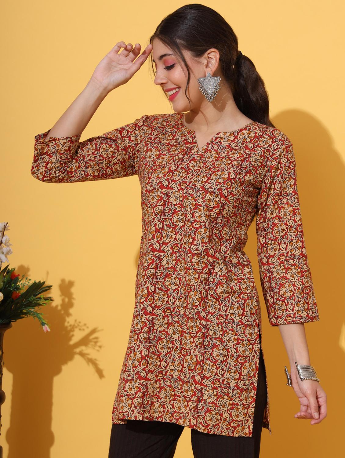 women three quarter sleeve straight kurti - 21931559 -  Standard Image - 1