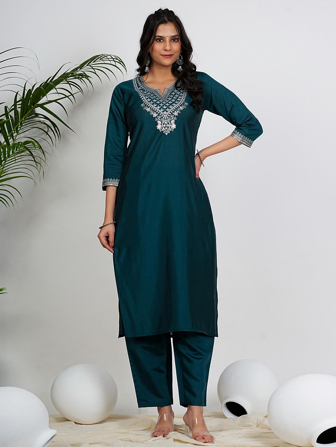 women three quarter sleeve kurta pant with dupatta set - 21931574 - Standard Image - 1