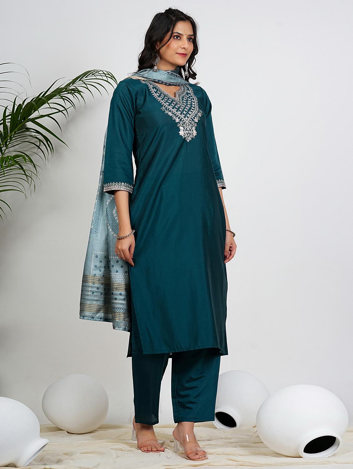 women three quarter sleeve kurta pant with dupatta set - 21931574 - Standard Image - 4