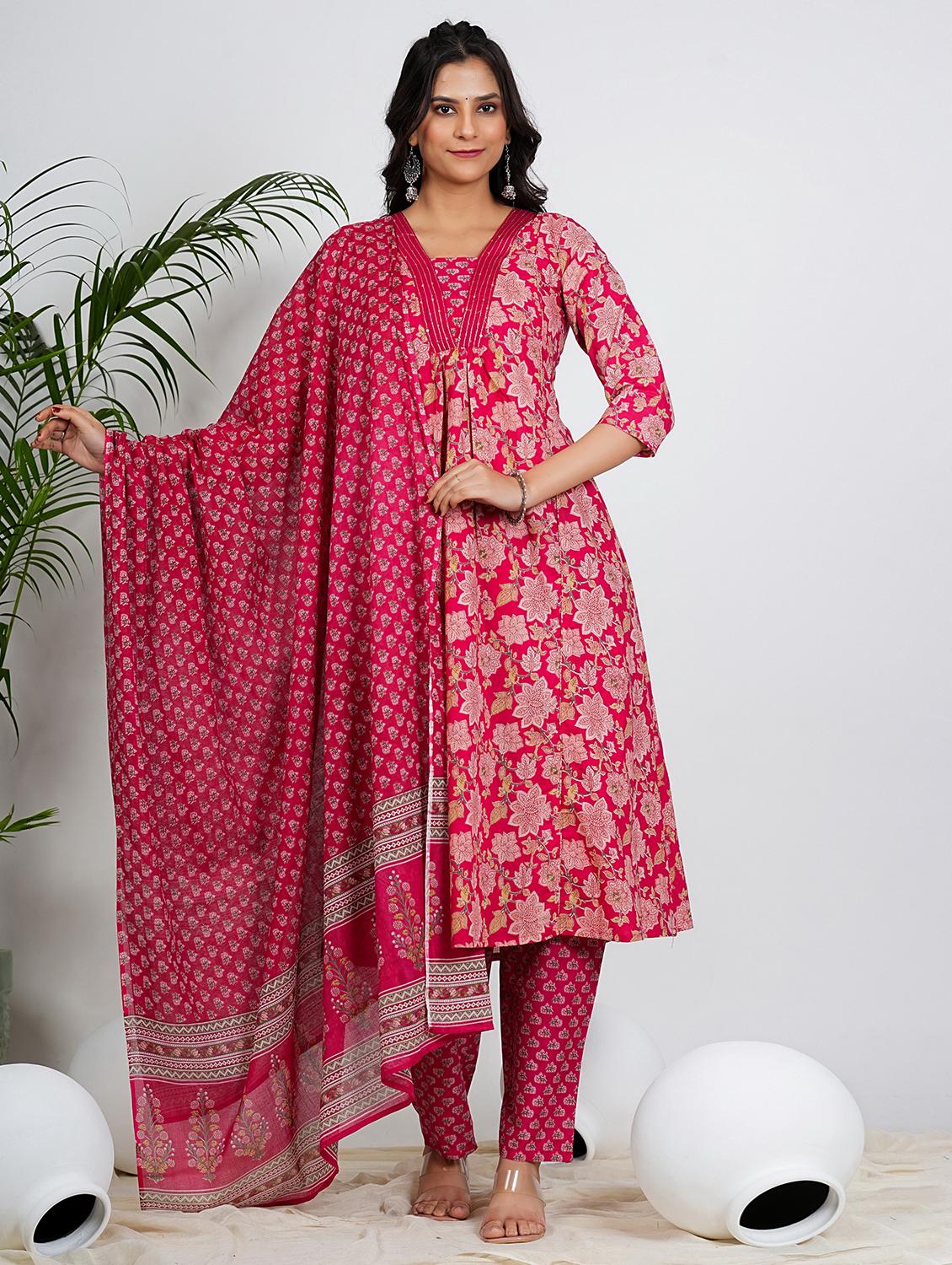 women three quarter sleeve kurta pant with dupatta set - 21931576 - Standard Image - 1