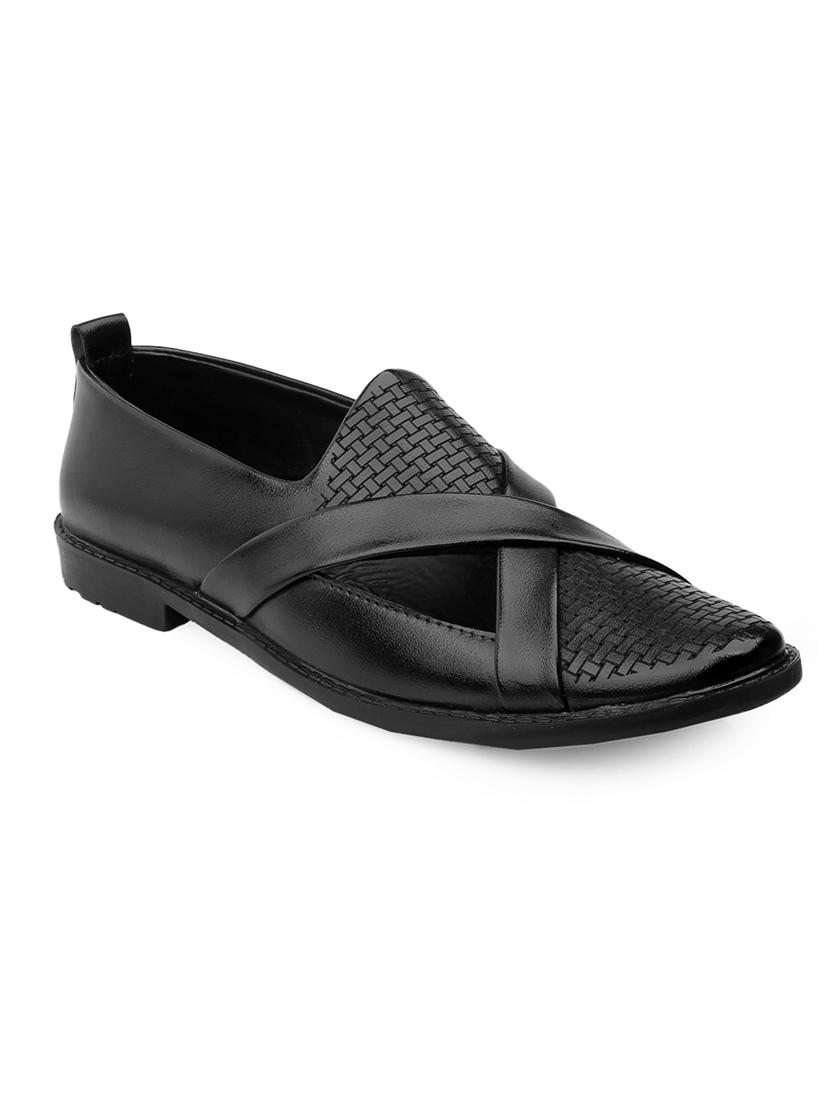 men black slip on mojari - 21931599 - Standard Image - 1