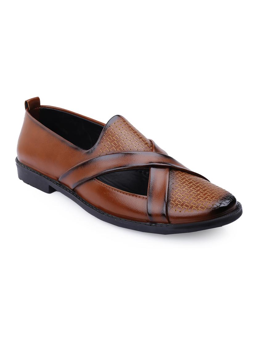 men tan slip on mojari - 21931601 -  Standard Image - 1