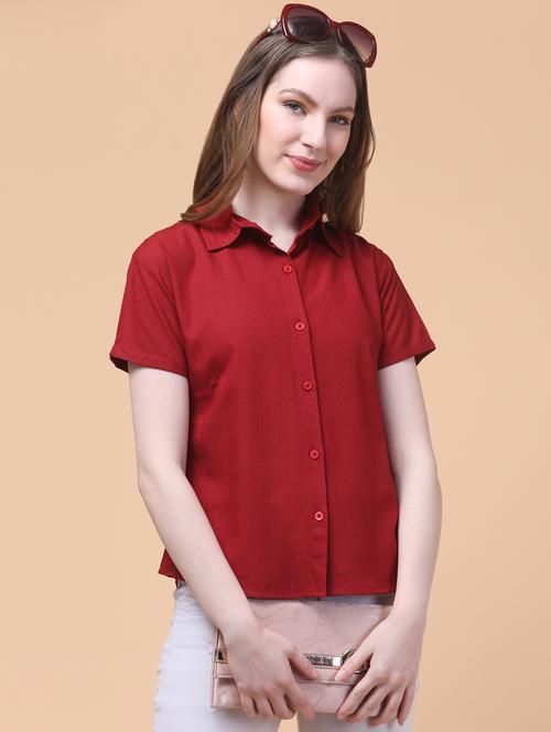 women solid collared short sleeve shirt - 21931948 -  Standard Image - 0