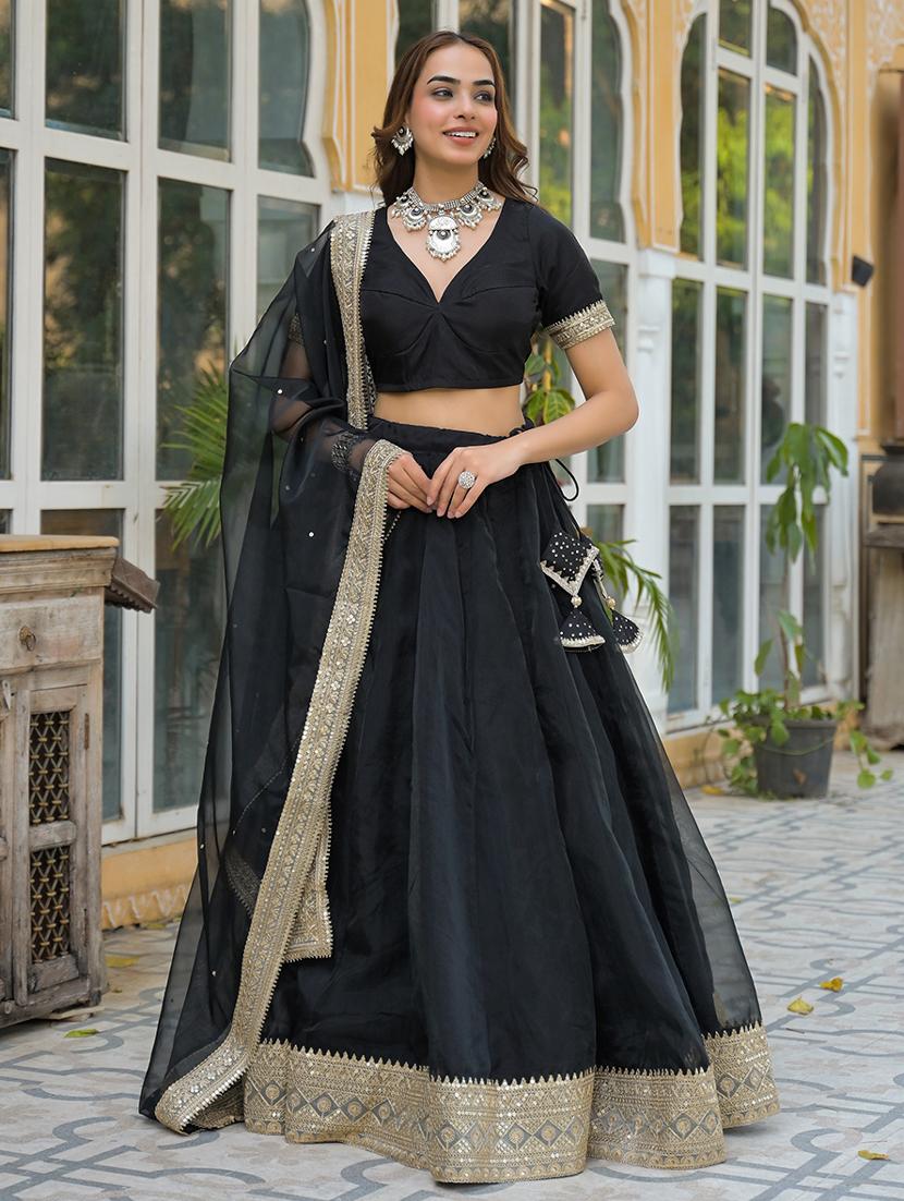 women black flared stitched lehenga - 21931949 -  Standard Image - 1