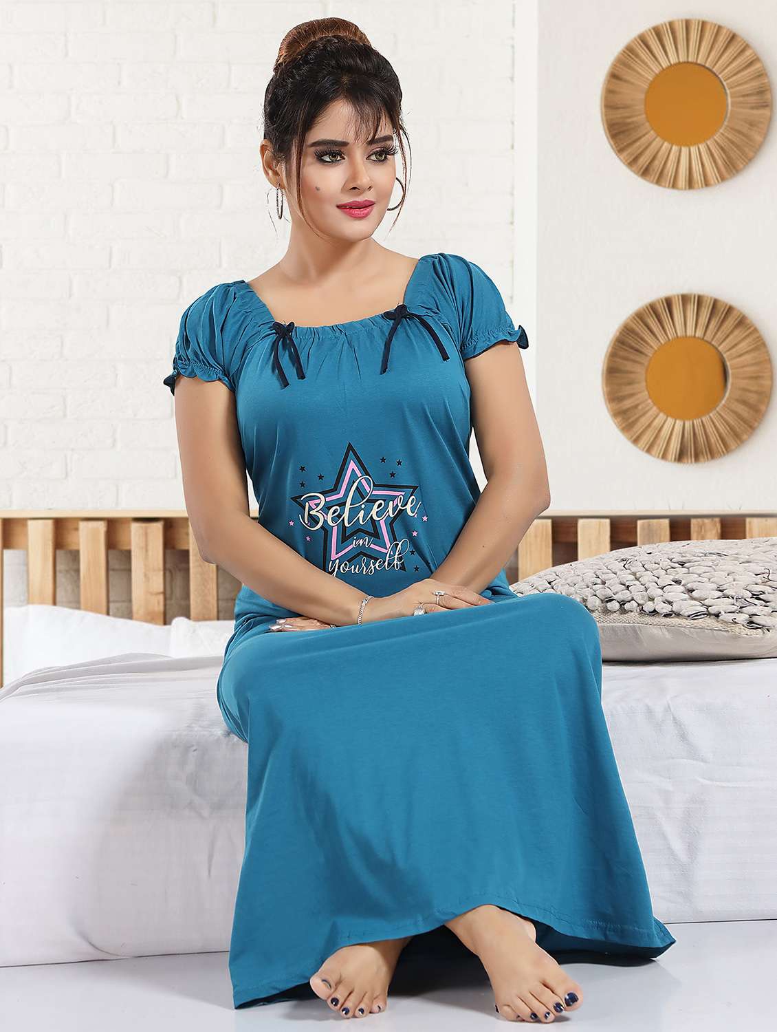 women printed short sleeves nighty - 21931958 -  Standard Image - 4