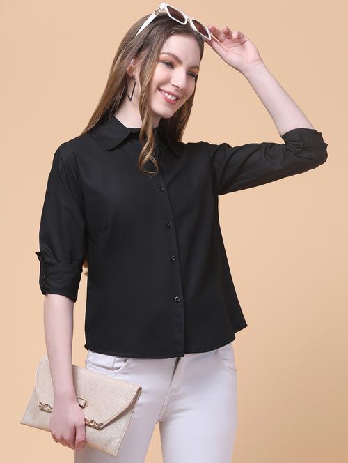 women solid collared long sleeve shirt - 21931960 -  Standard Image - 0