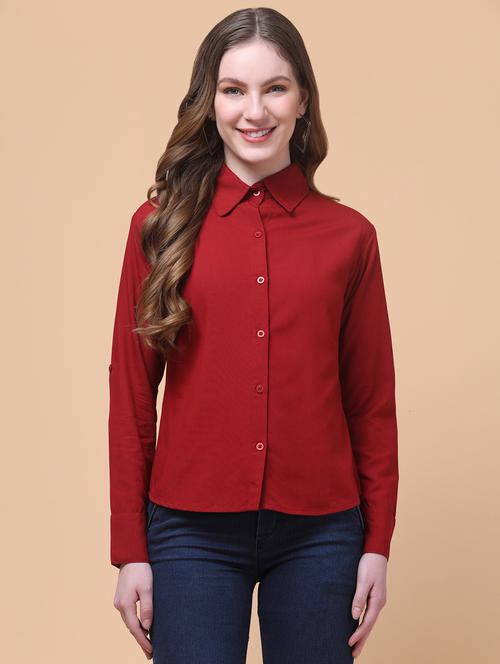 women solid collared long sleeve shirt - 21931962 -  Standard Image - 0