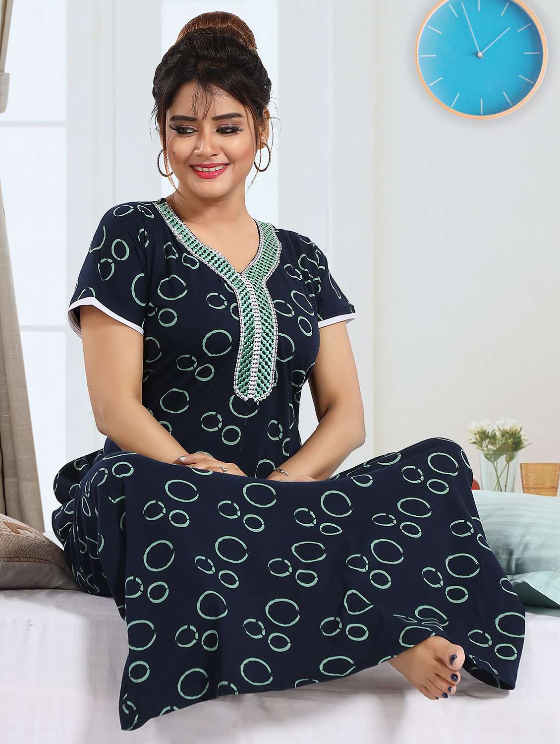 women printed short sleeves nighty - 21931964 -  Standard Image - 4