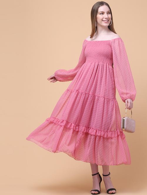 women self designed puff sleeve tiered dress - 21931973 -  Standard Image - 0
