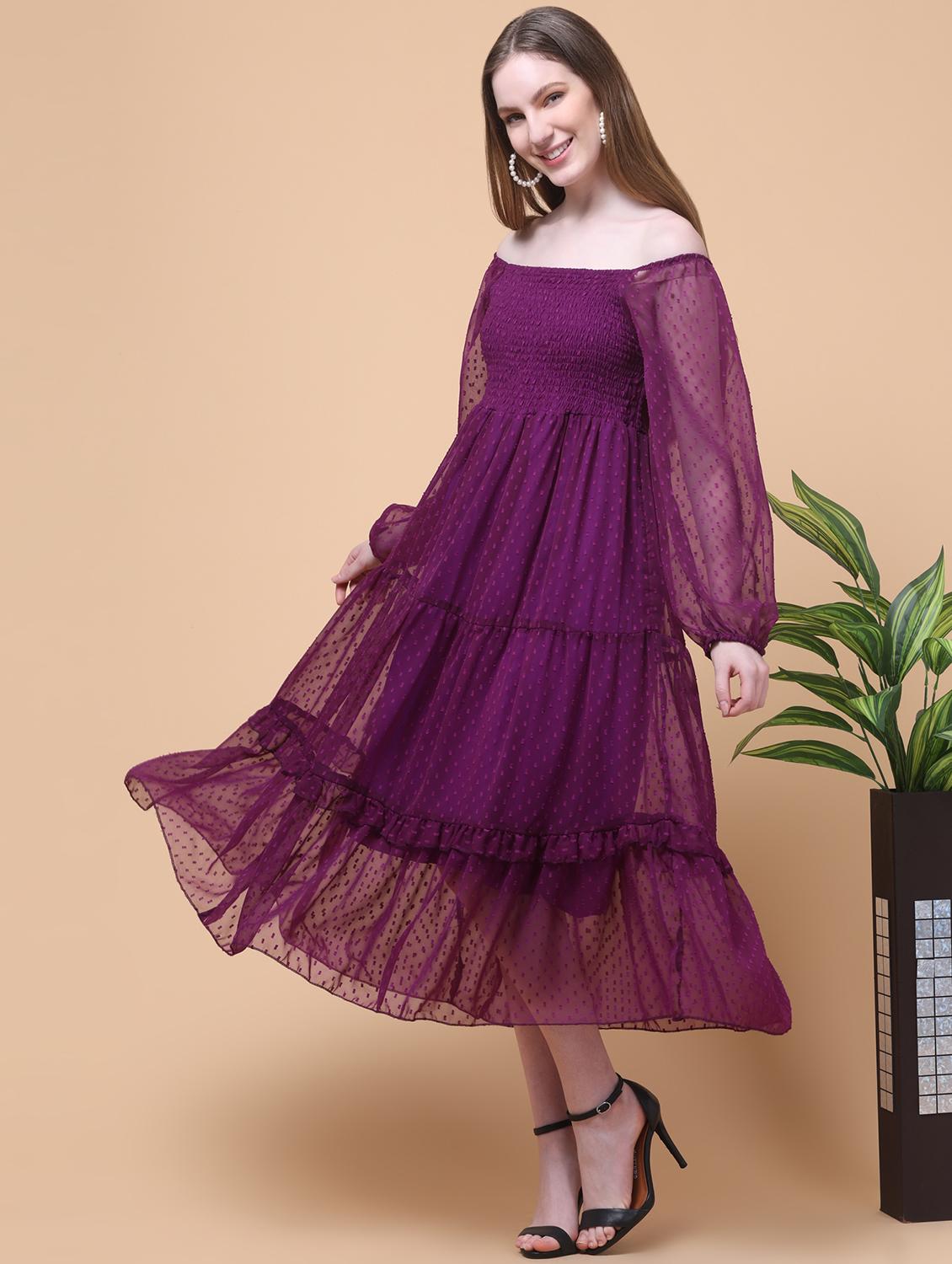 women self designed puff sleeve tiered dress - 21931976 - Zoom Image - 0