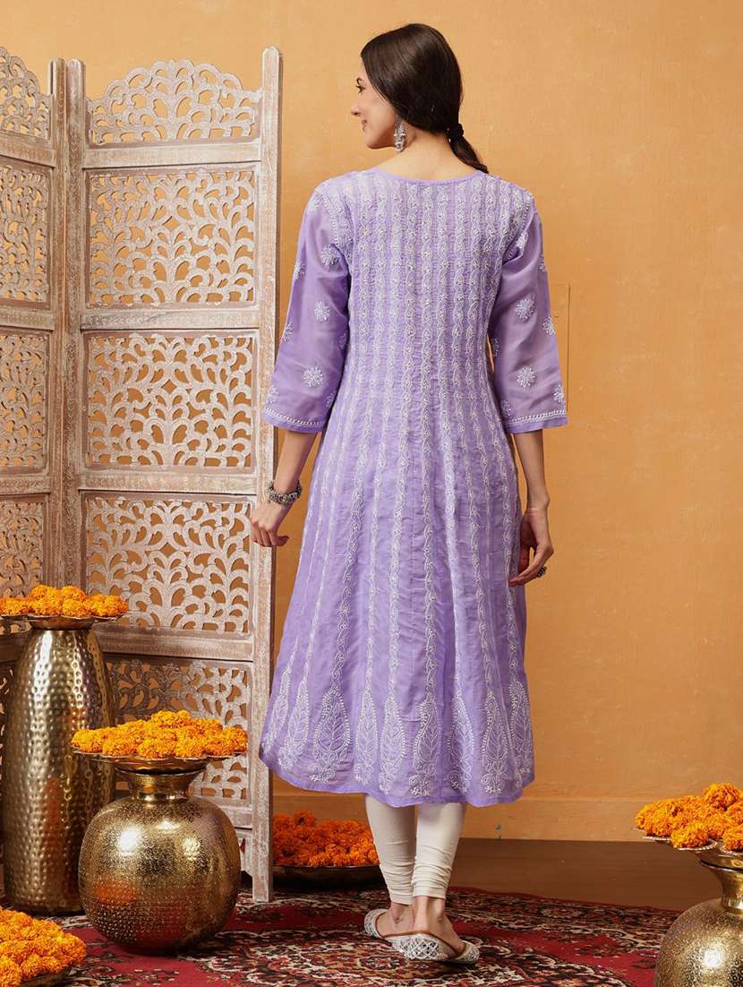 women chikankari three quarter sleeve anarkali kurta - 21932026 -  Standard Image - 4