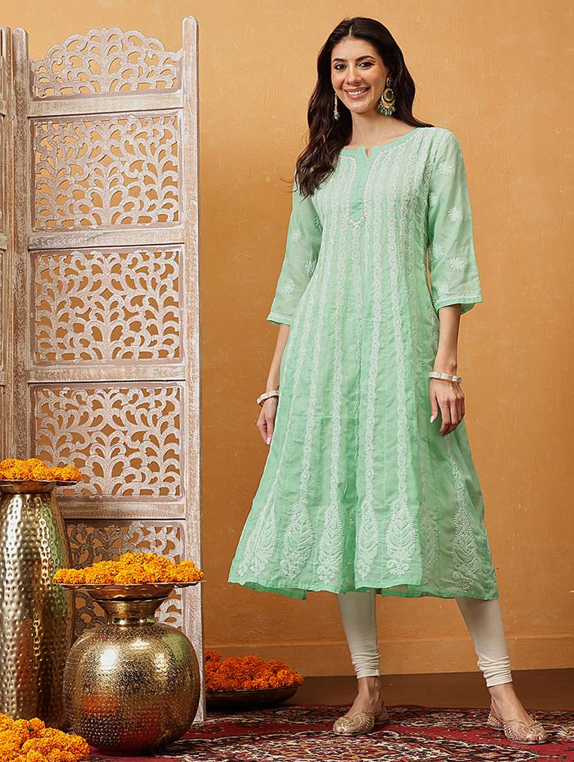 women chikankari three quarter sleeve anarkali kurta - 21932031 -  Standard Image - 1