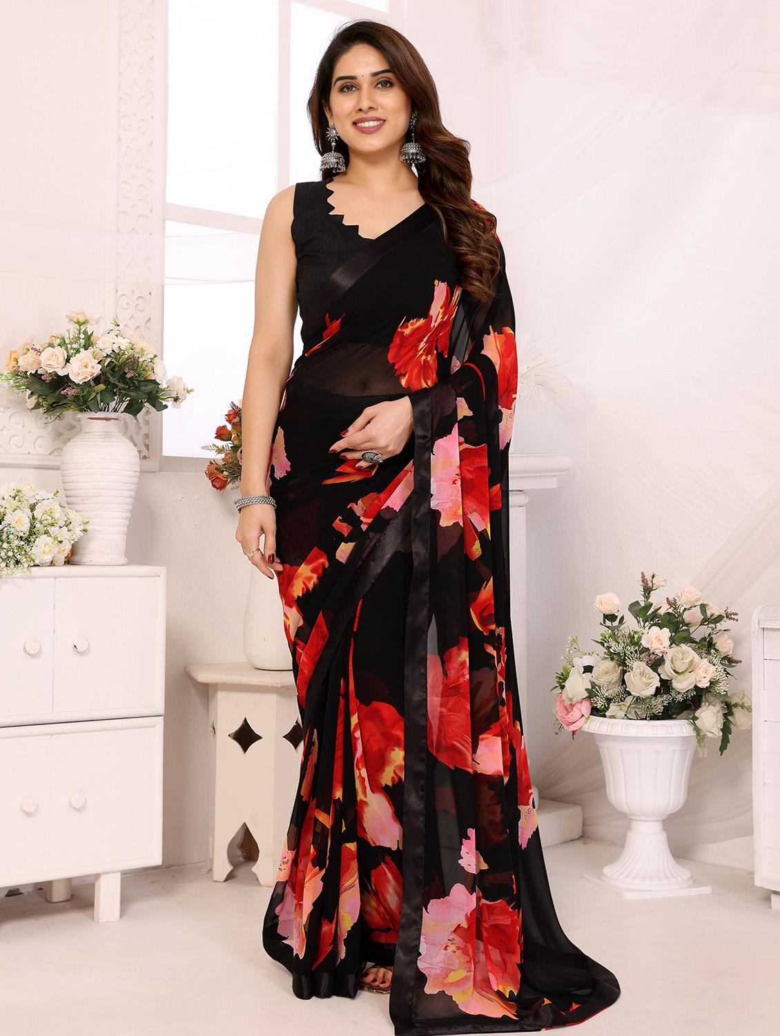 women floral printed ready to wear saree with blouse - 21932108 -  Zoom Image - 0