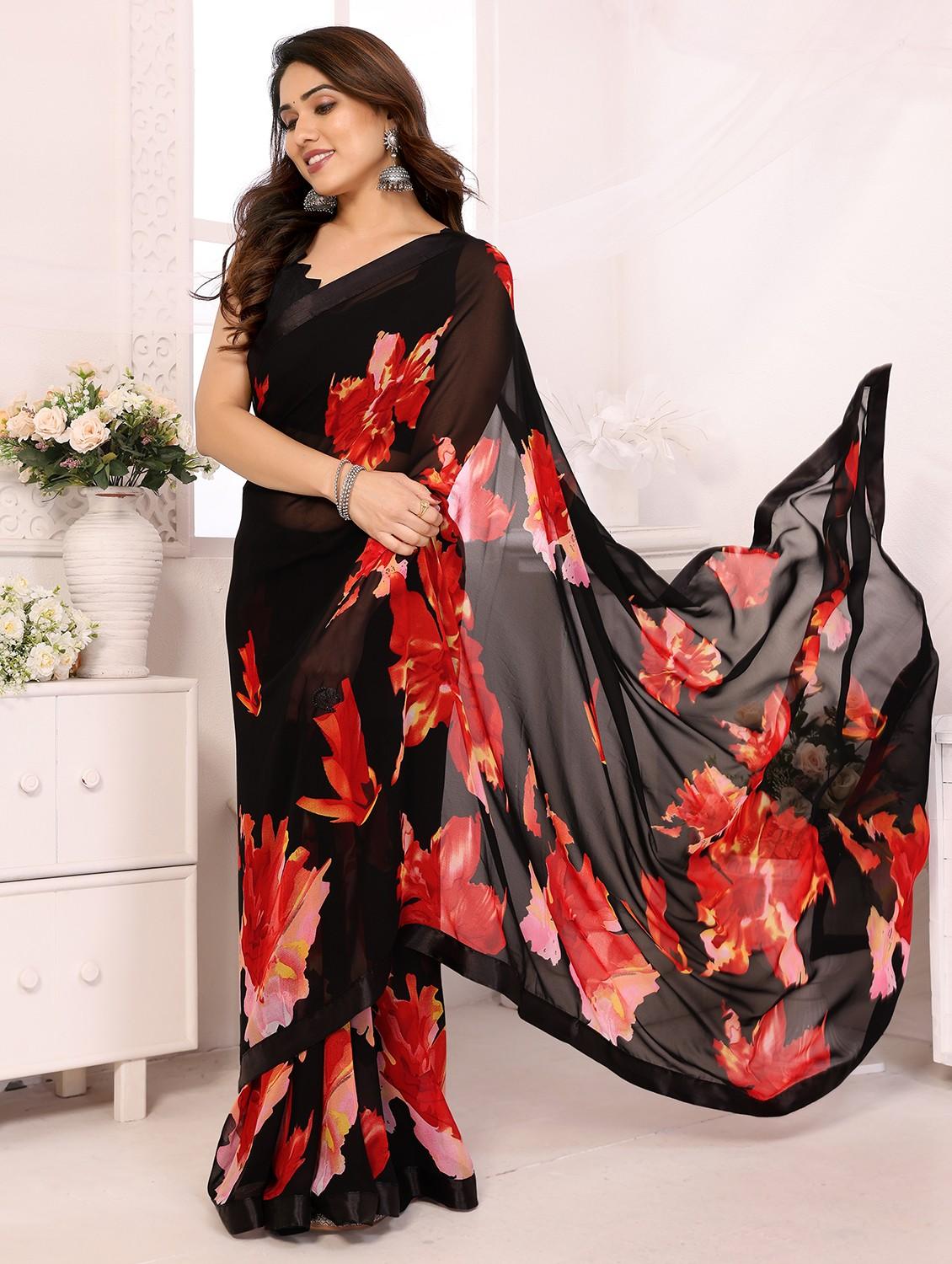 women floral printed ready to wear saree with blouse - 21932108 -  Standard Image - 1
