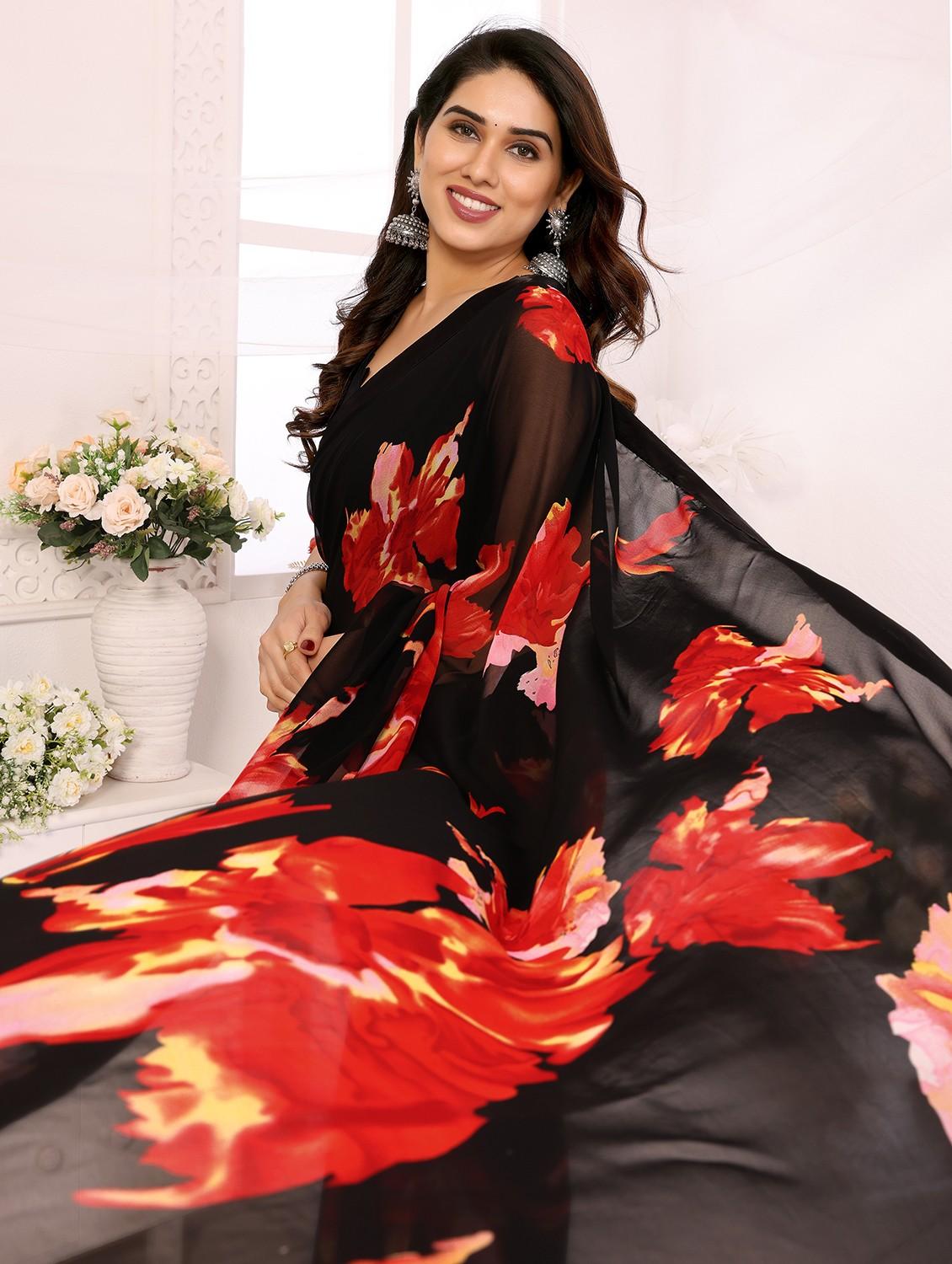 women floral printed ready to wear saree with blouse - 21932108 - Standard Image - 4