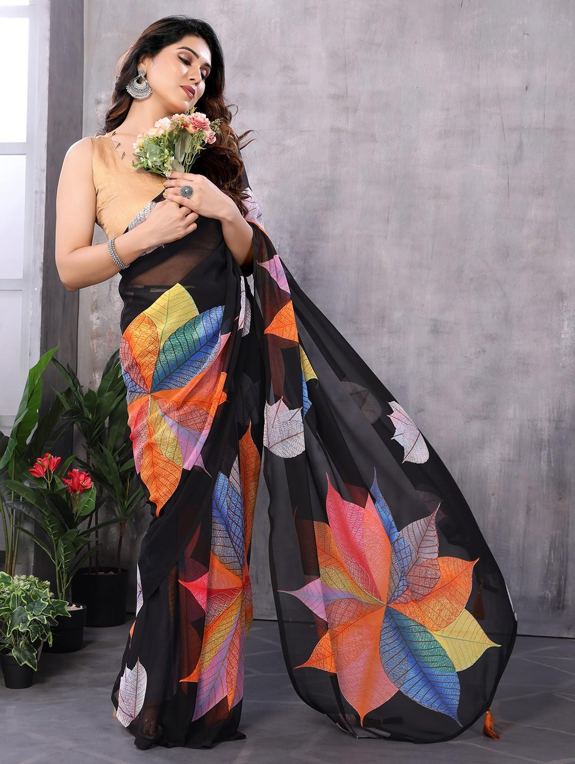 women black ready to wear saree with blouse - 21932112 -  Standard Image - 1