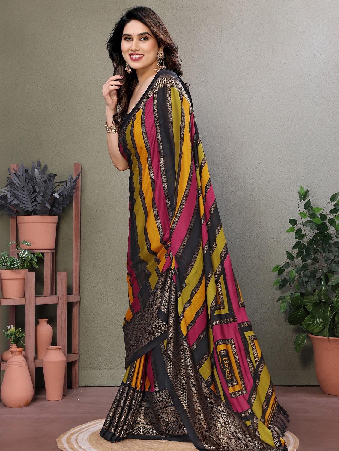 women striped printed saree with blouse - 21932117 - Standard Image - 1