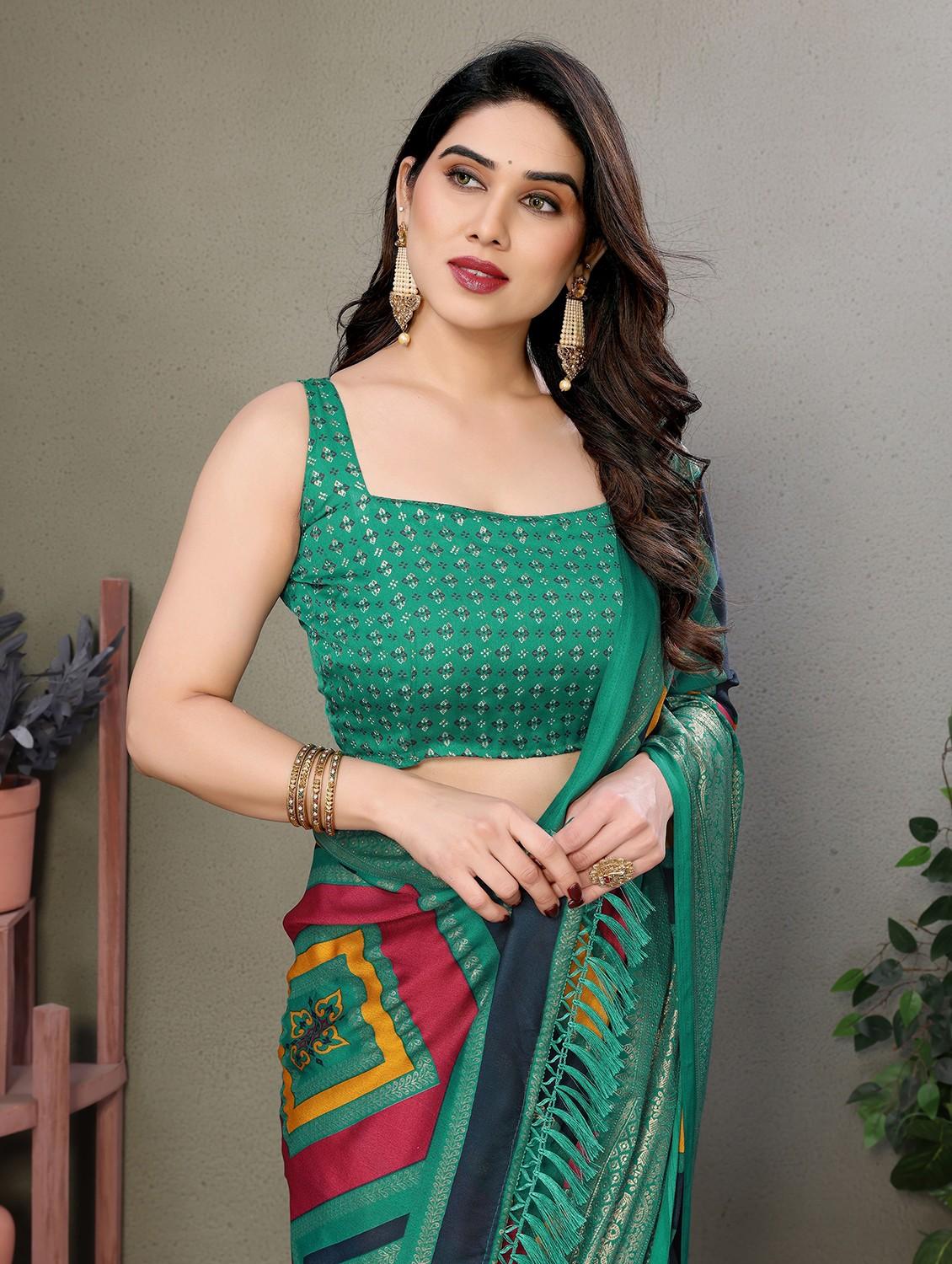 women striped printed saree with blouse - 21932123 - Standard Image - 4