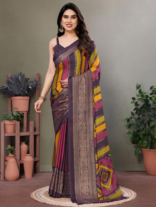 women striped printed saree with blouse - 21932124 -  Standard Image - 0