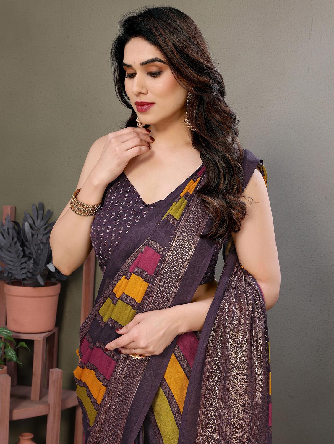 women striped printed saree with blouse - 21932124 - Standard Image - 4