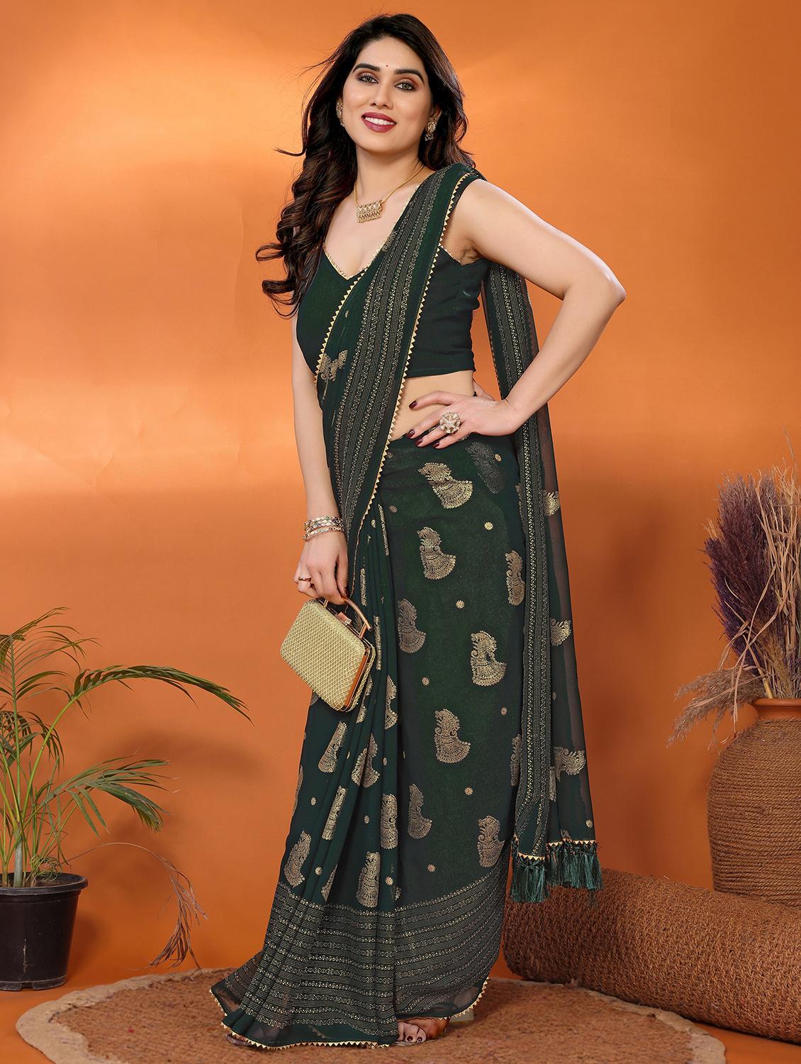 women foil printed saree with blouse - 21932125 - Standard Image - 1