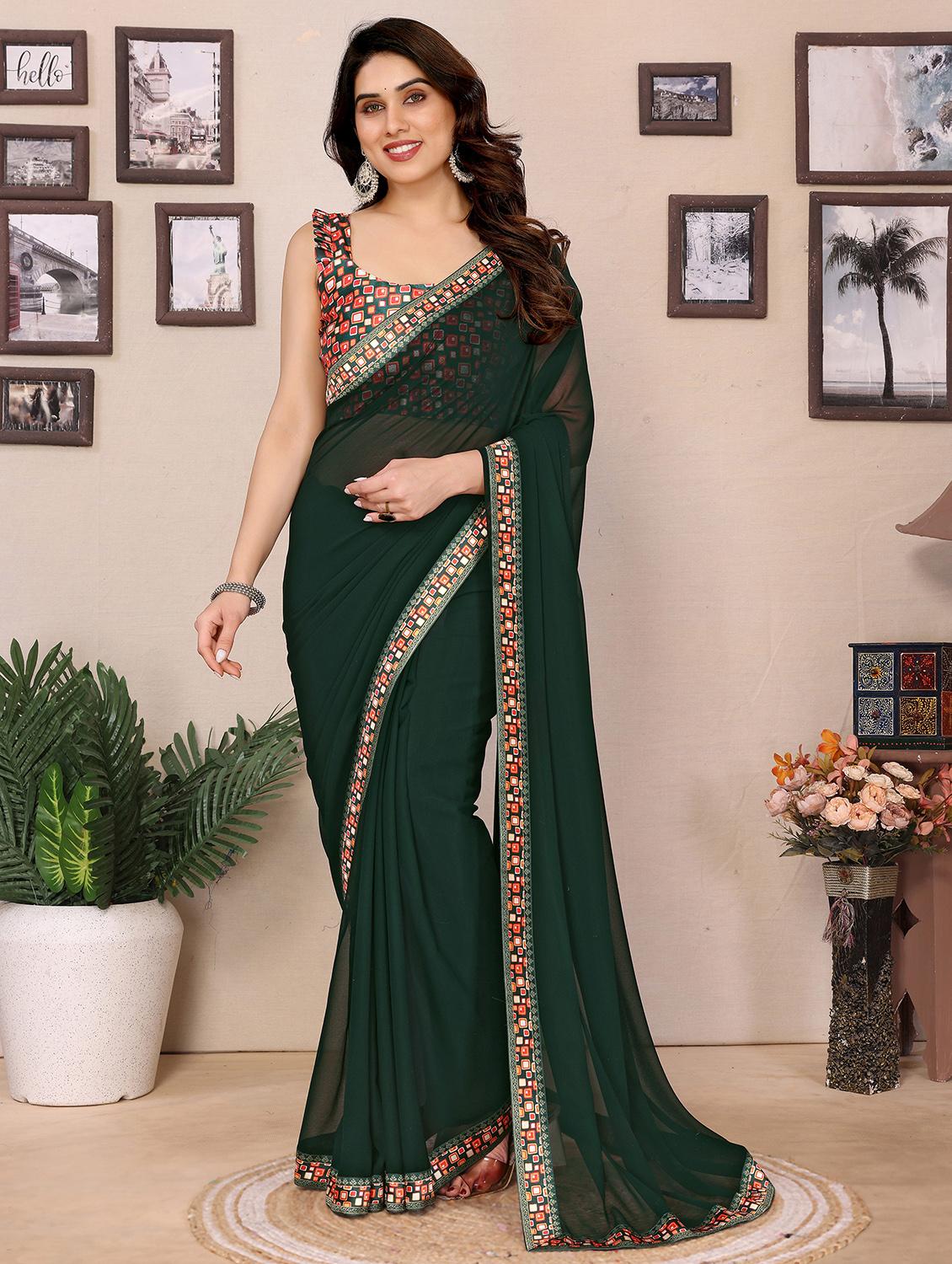 women solid with bordered saree with blouse - 21932129 - Zoom Image - 0