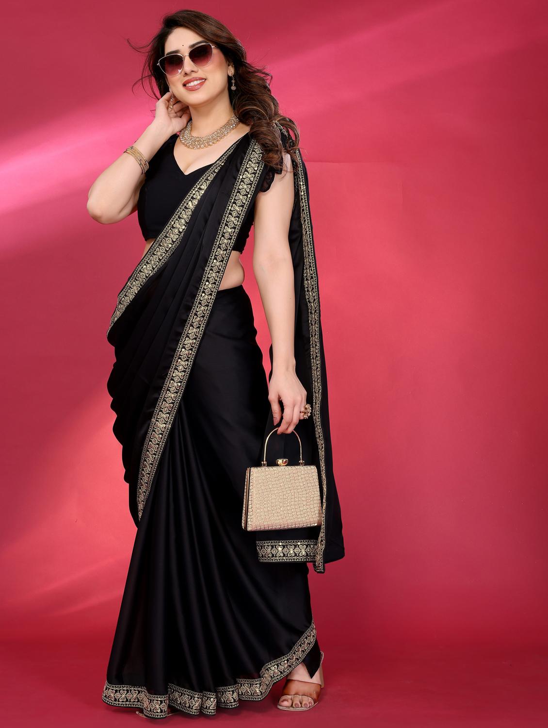 women solid with bordered saree with blouse - 21932137 - Standard Image - 1