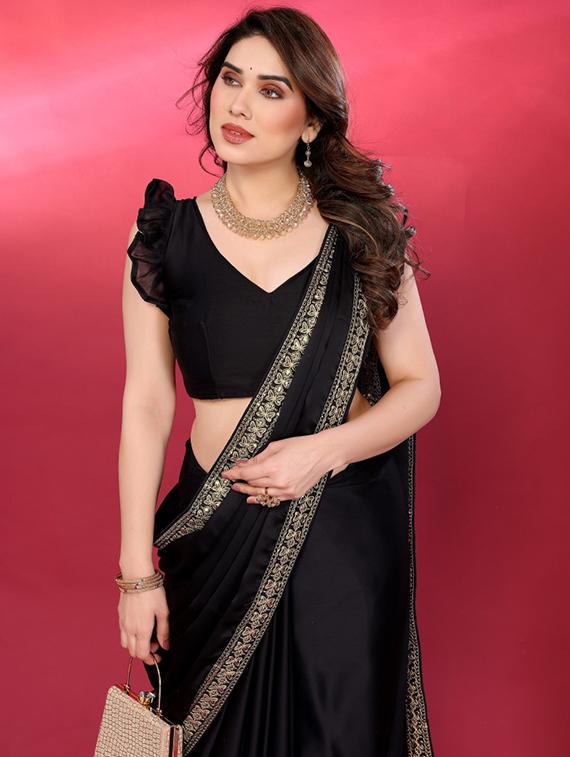 women solid with bordered saree with blouse - 21932137 - Standard Image - 4