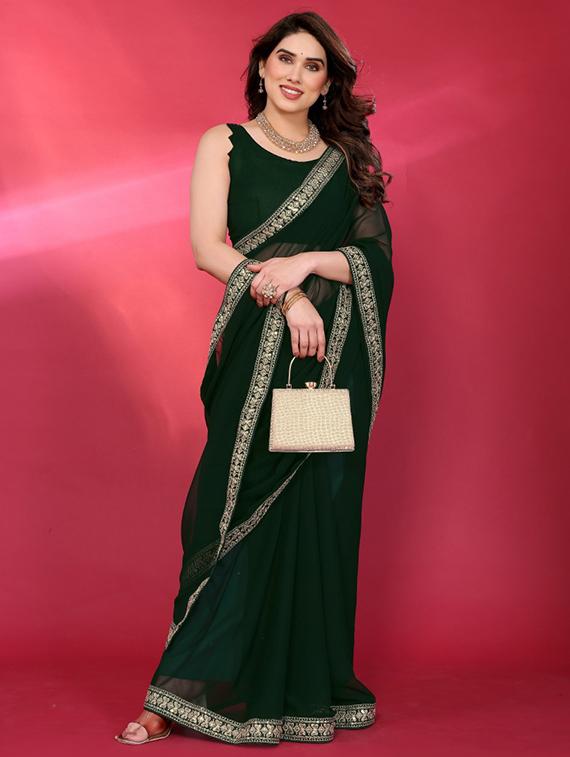 women solid with bordered saree with blouse - 21932139 - Standard Image - 1