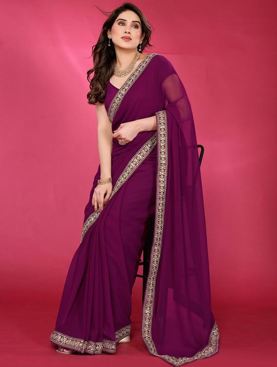 women solid with bordered saree with blouse - 21932140 -  Standard Image - 1