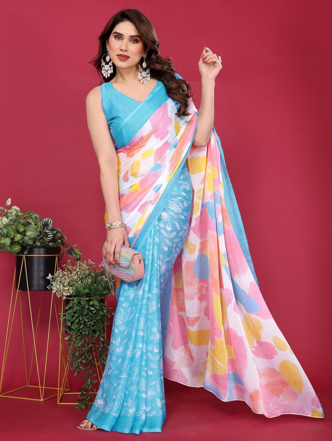 women printed half & half saree with blouse - 21932141 - Standard Image - 1