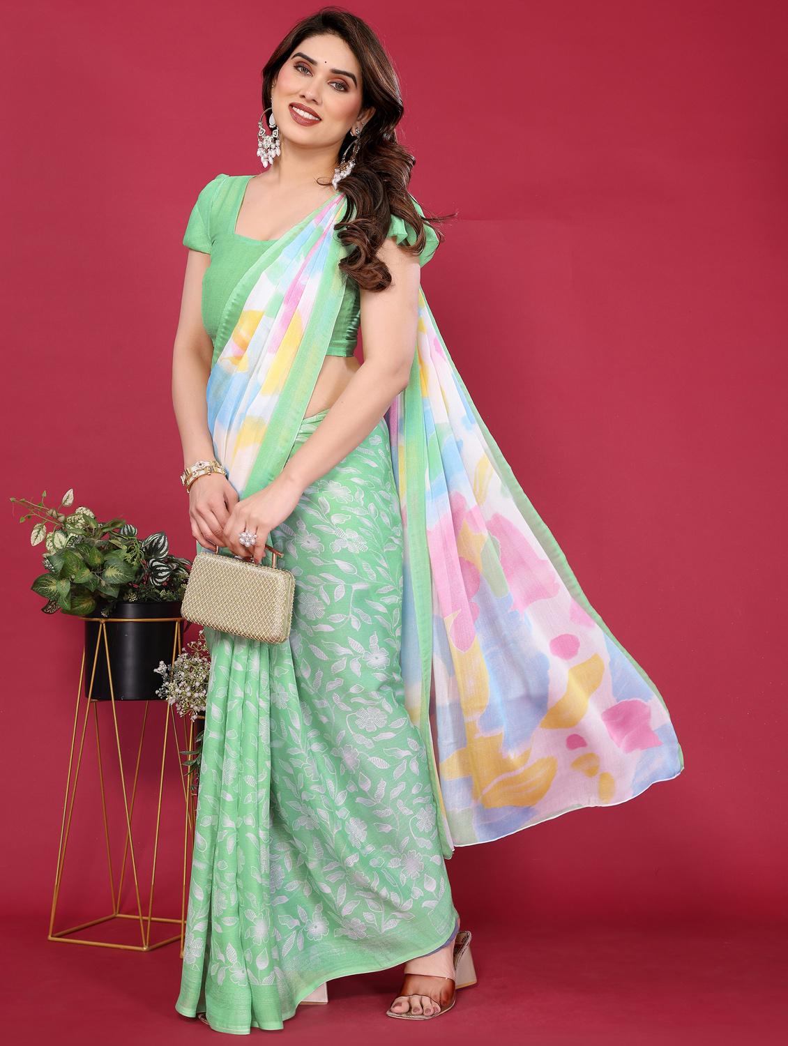 women printed half & half saree with blouse - 21932146 - Standard Image - 1