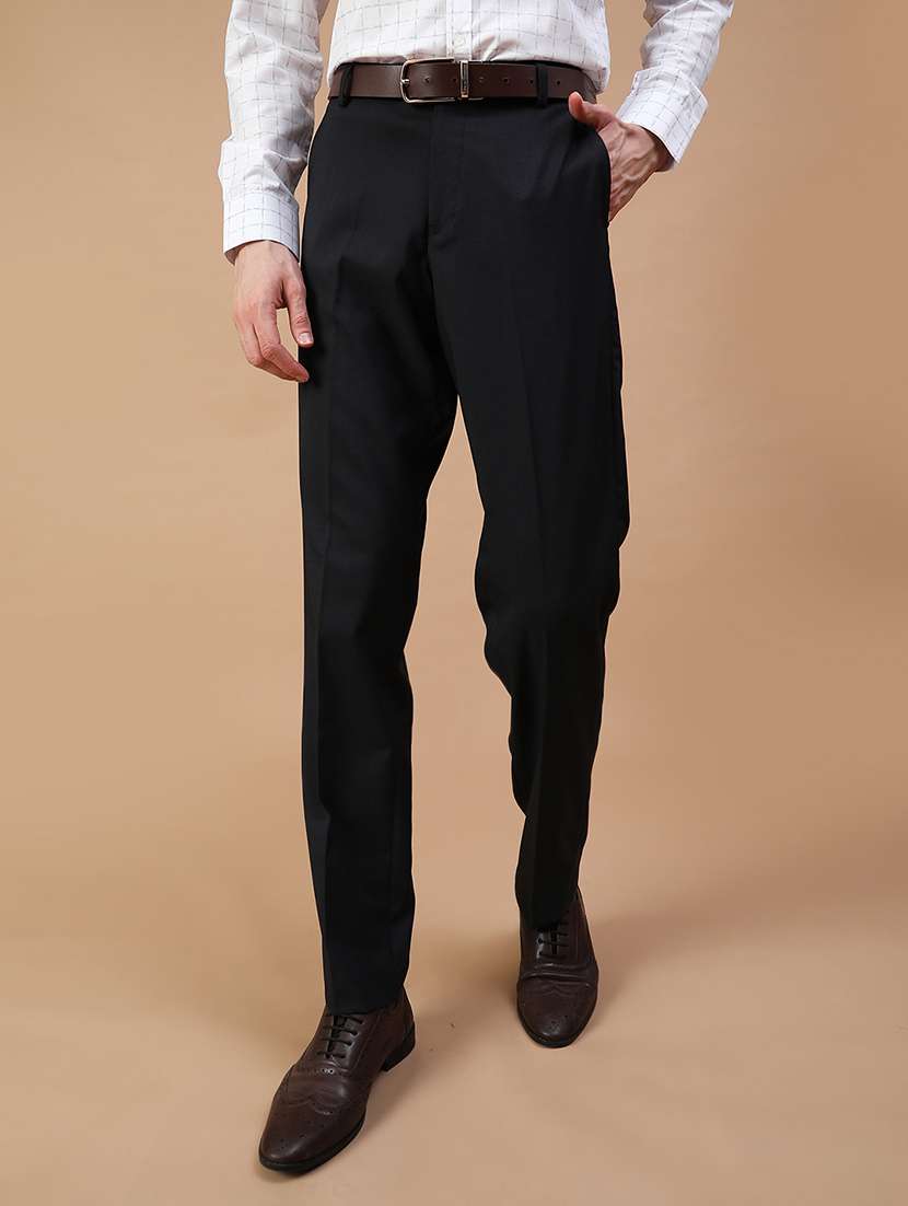 men solid mid rise flat front formal trouser - 21932210 -  Standard Image - 1