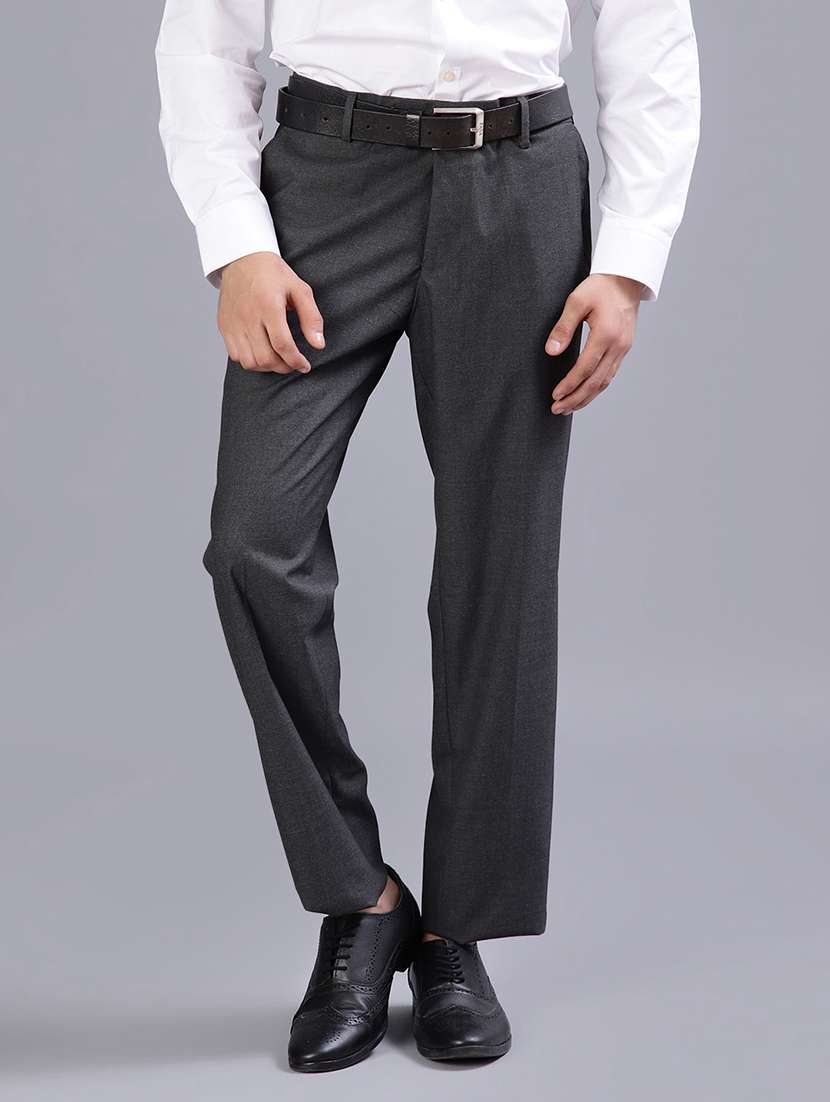 men solid mid rise flat front formal trouser