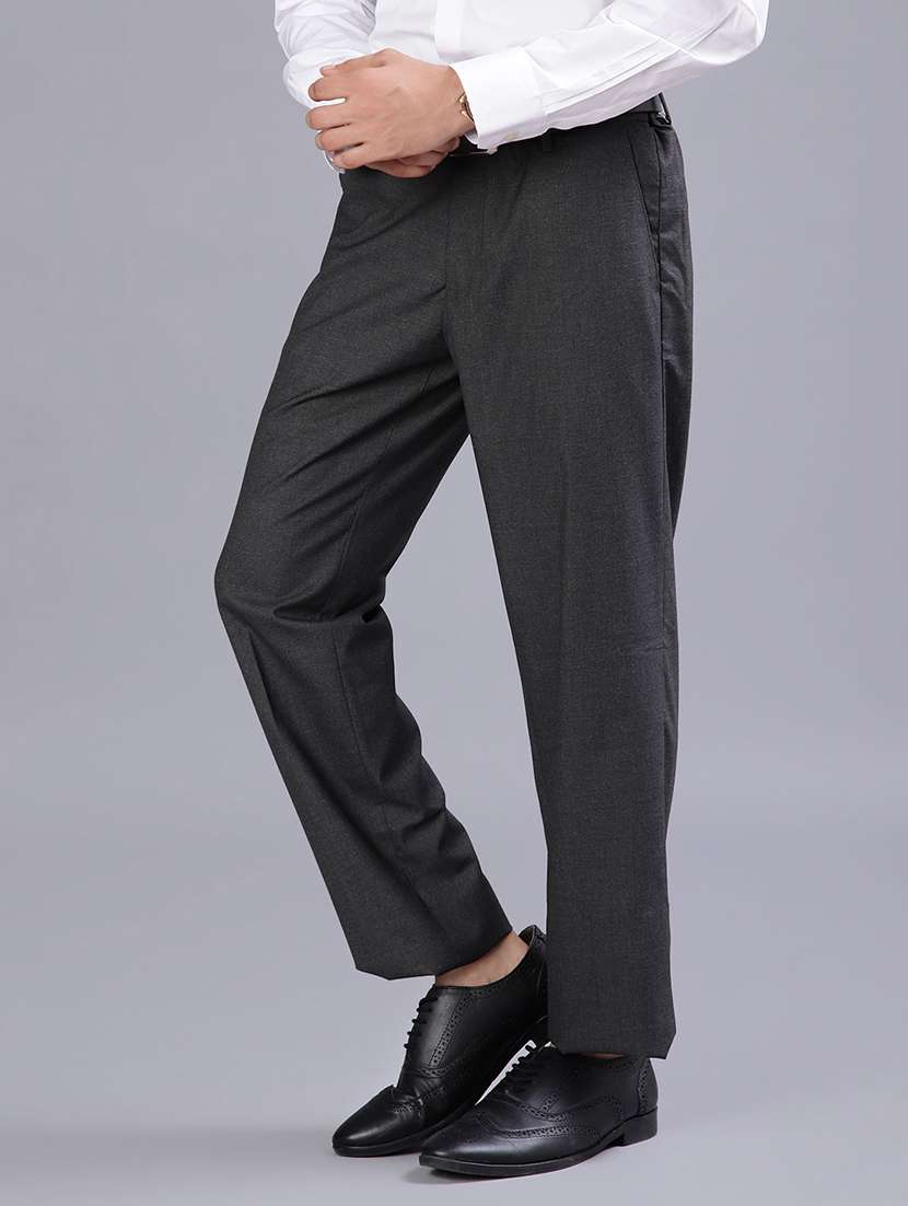men solid mid rise flat front formal trouser - 21932211 -  Standard Image - 1