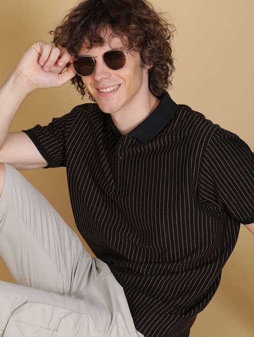men striped short sleeve regular fit polo t-shirt - 21932215 - Standard Image - 0