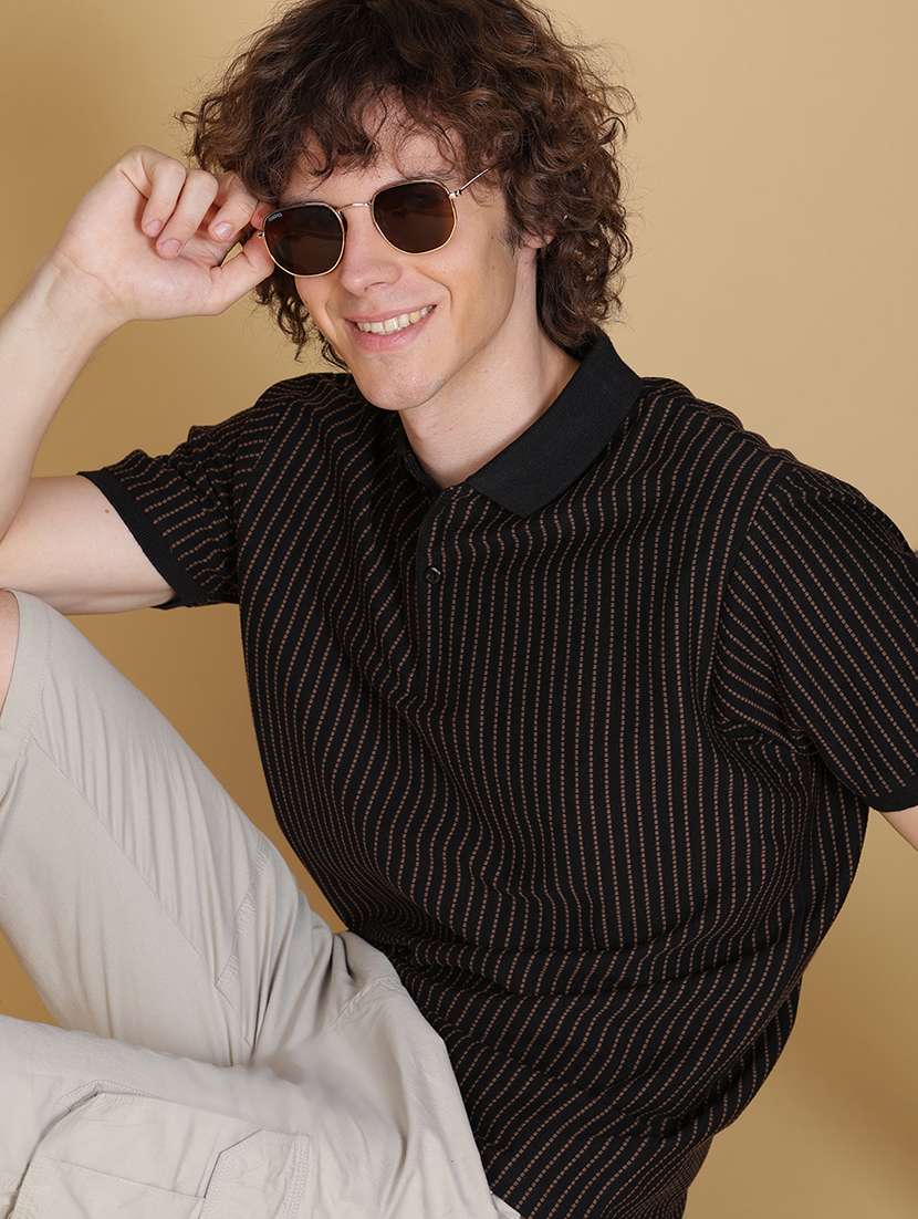 men striped short sleeve regular fit polo t-shirt - 21932215 - Zoom Image - 0
