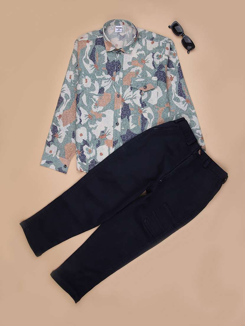 boys printed shirt and trouser set
