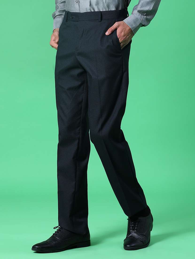men solid mid rise flat front formal trouser - 21932253 -  Standard Image - 1