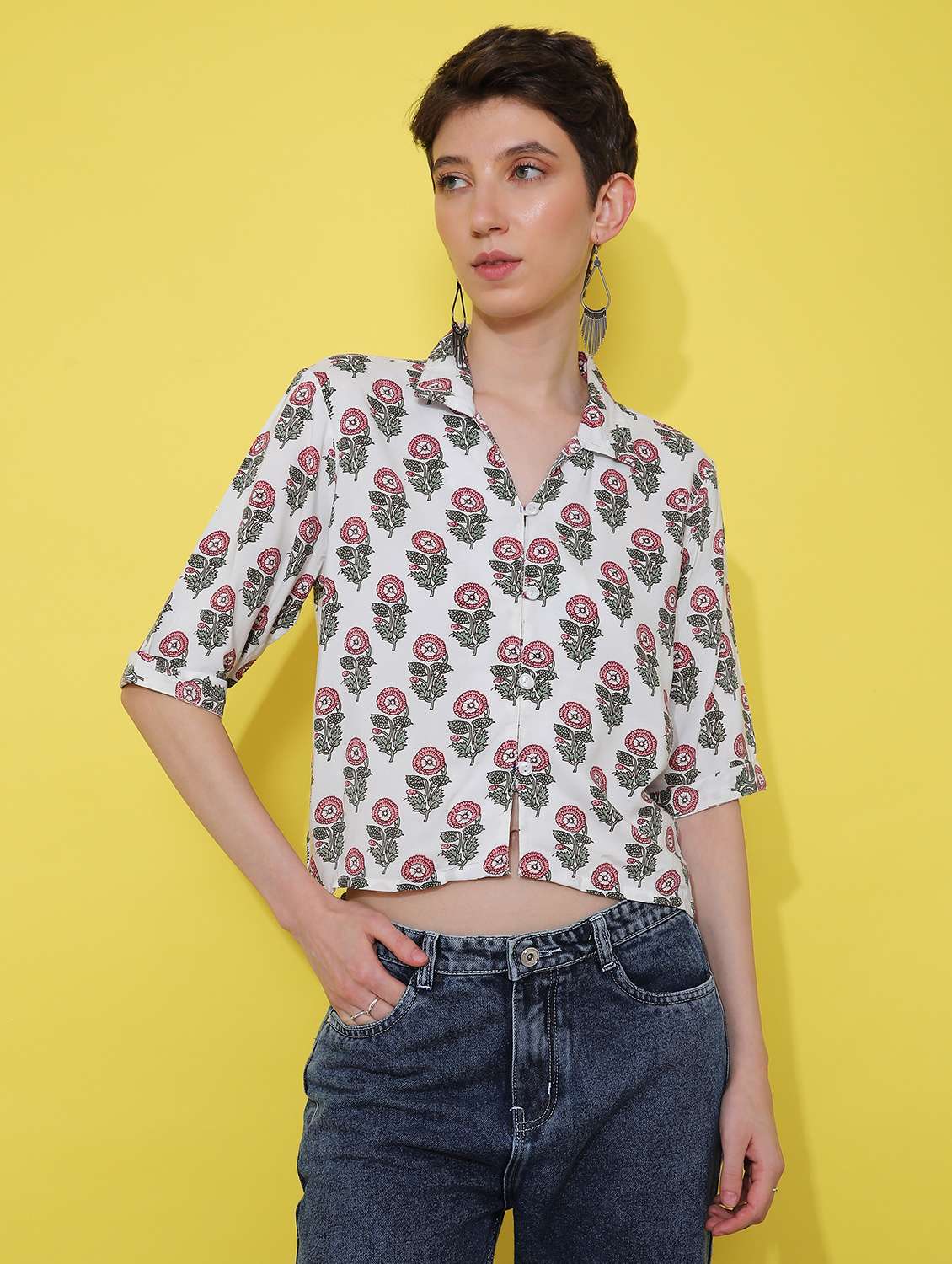 women printed collared shirt style top - 21932268 -  Standard Image - 1