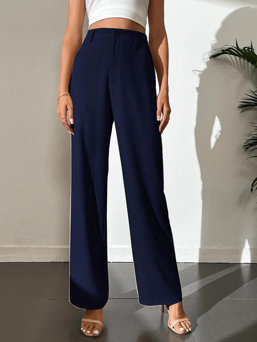 women solid high rise straight fit trouser - 21932428 - Standard Image - 1
