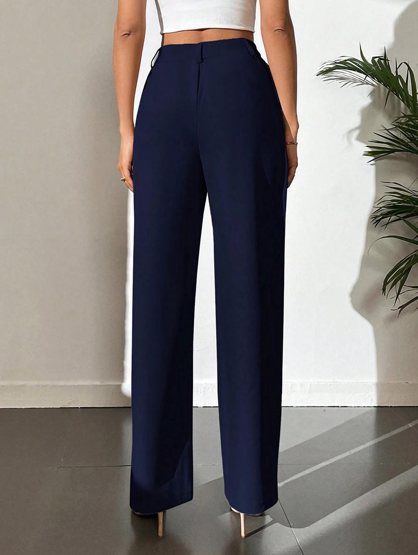 women solid high rise straight fit trouser - 21932428 - Standard Image - 4