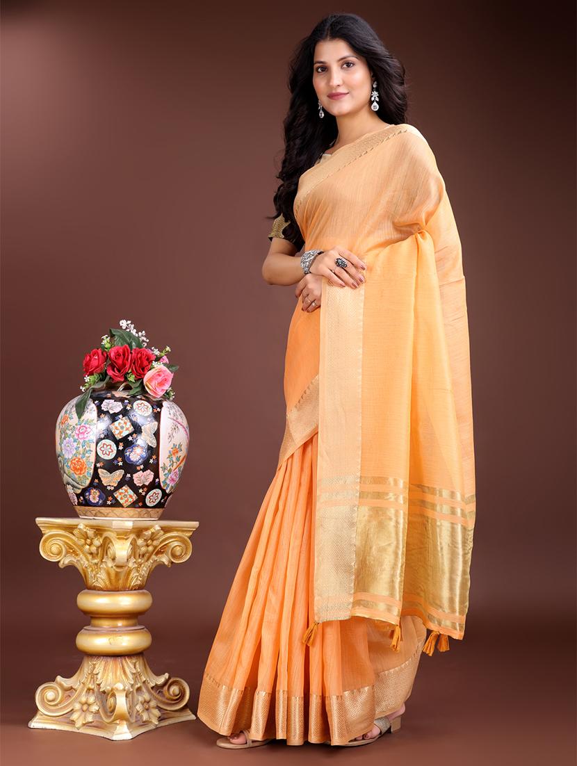 women solid with bordered ready to wear saree with blouse - 21932434 -  Standard Image - 1