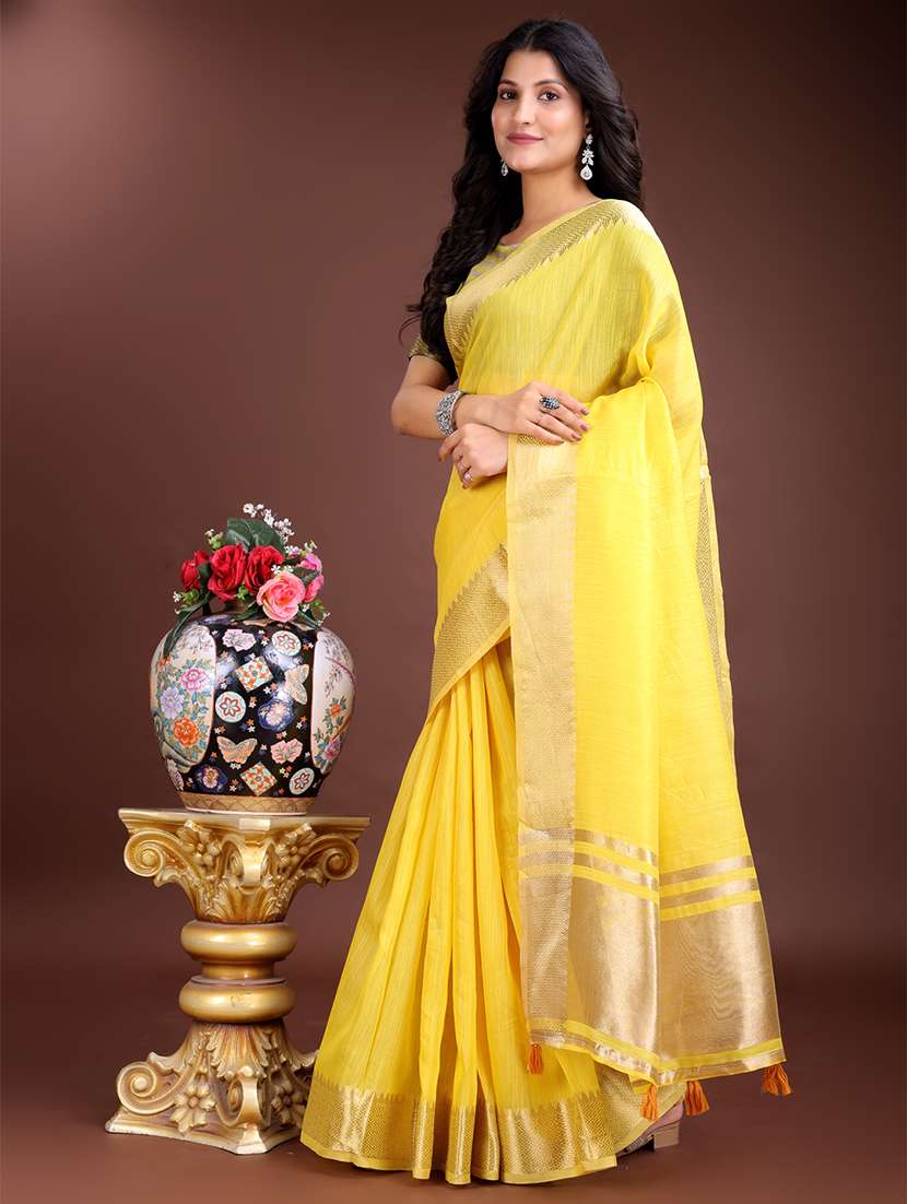 women solid with bordered ready to wear saree with blouse - 21932435 -  Standard Image - 1
