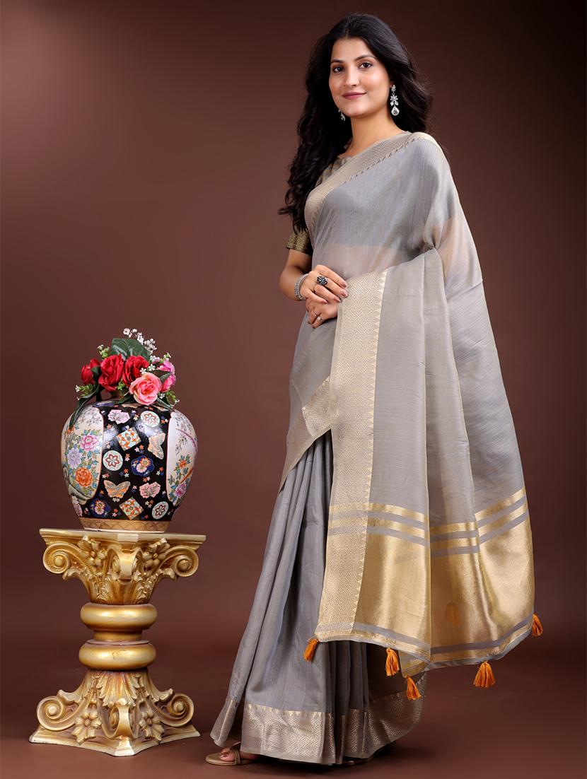 women solid with bordered ready to wear saree with blouse - 21932436 -  Standard Image - 1