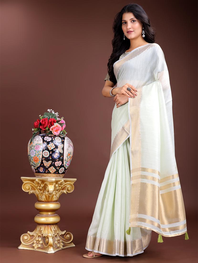 women solid with bordered ready to wear saree with blouse - 21932441 -  Standard Image - 1