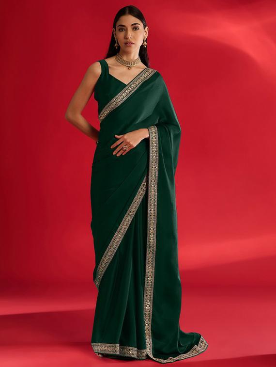women solid with bordered saree with blouse - 21932450 - Zoom Image - 0